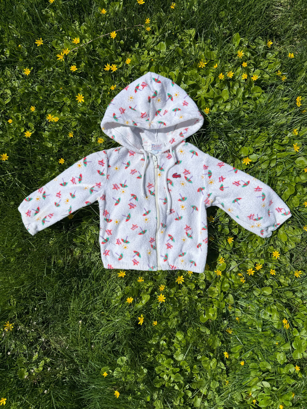 lacoste beach print terry zip hoodie