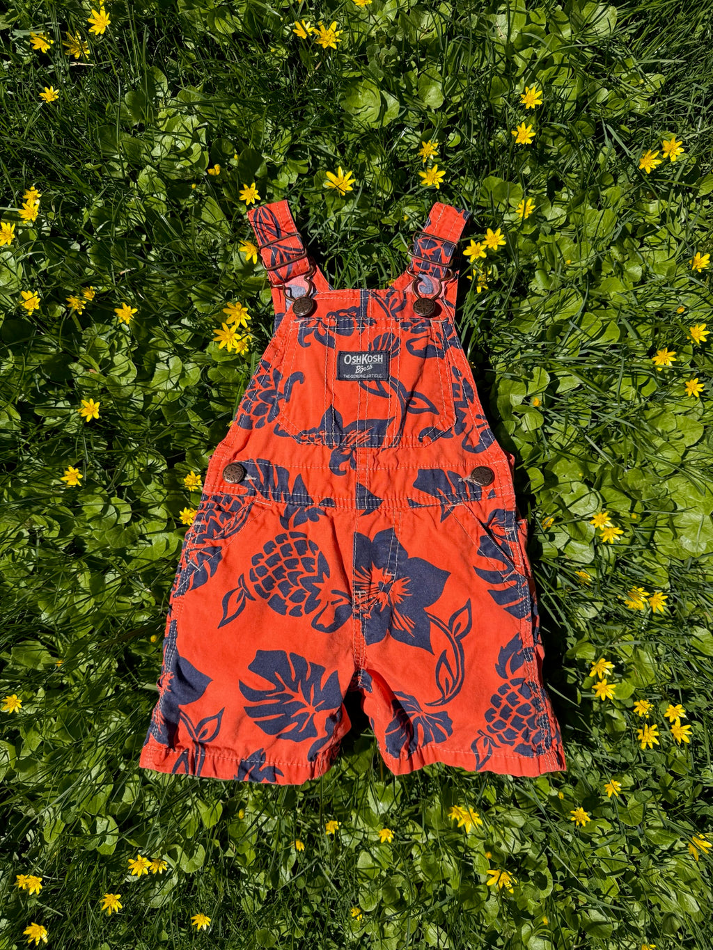osh kosh tropical hibiscus print shorteralls