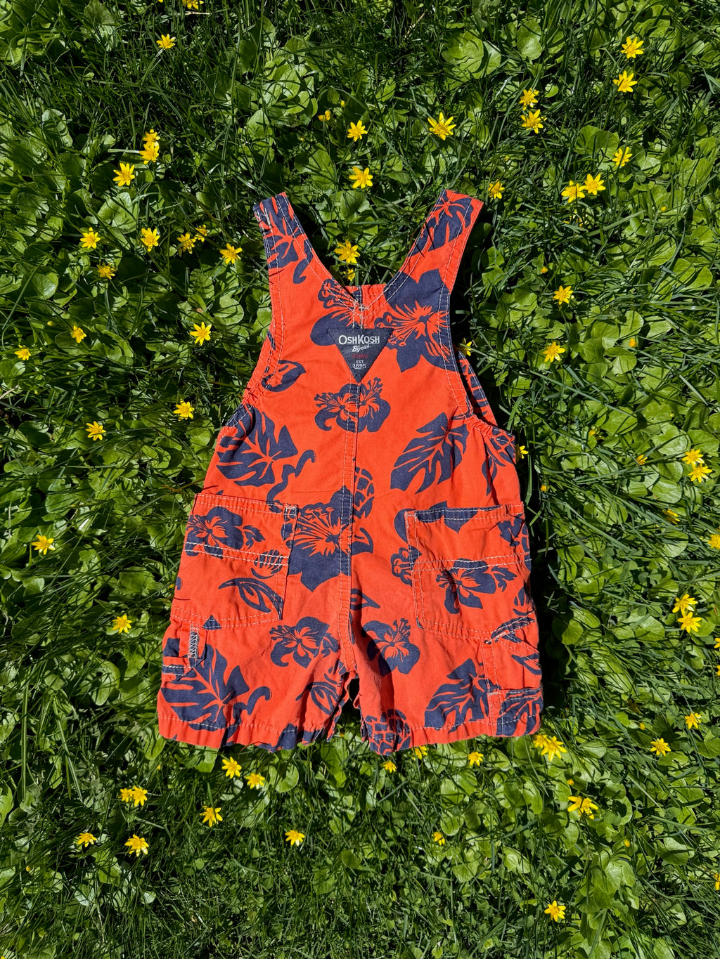 osh kosh tropical hibiscus print shorteralls