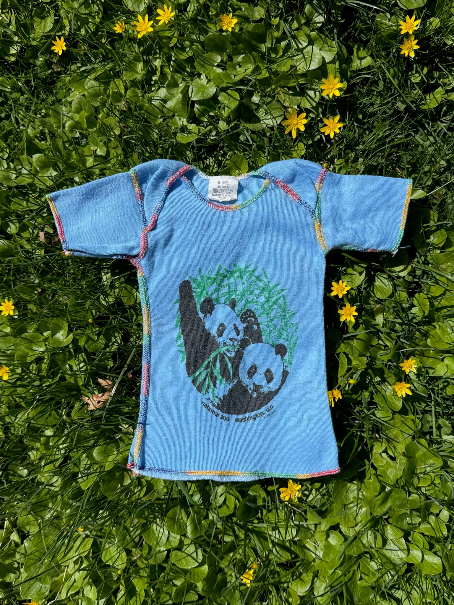 panda lap shoulder rainbow stitch tee