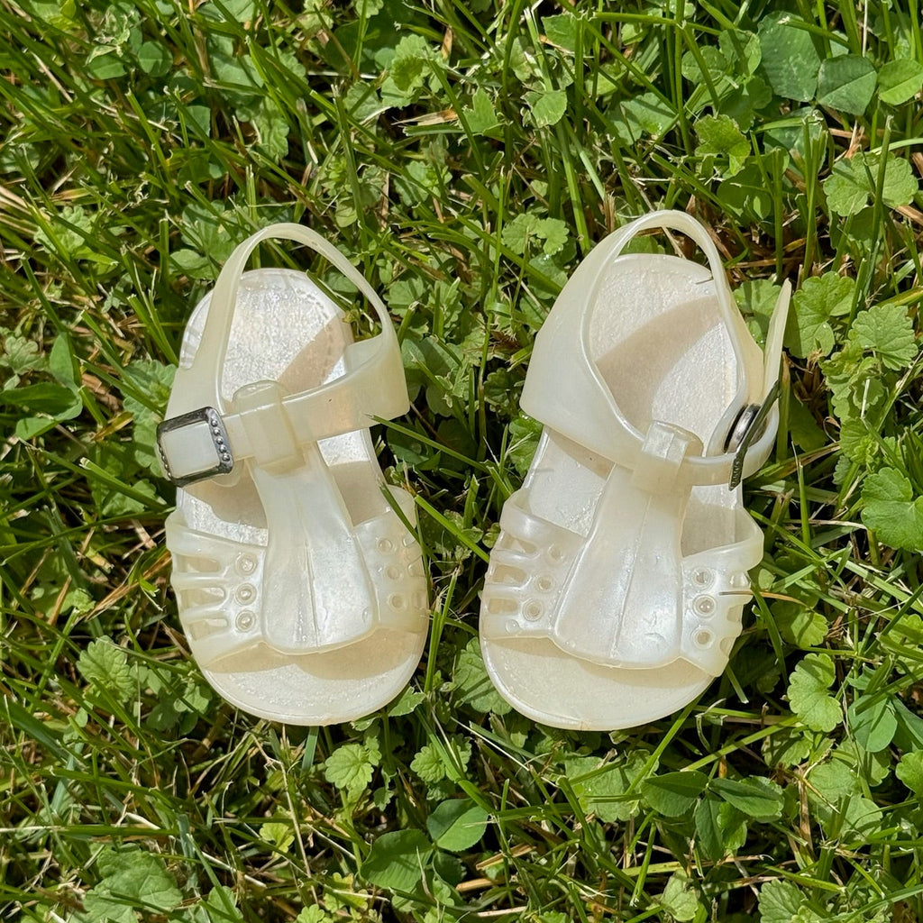 pearl white jelly fisherman sandals