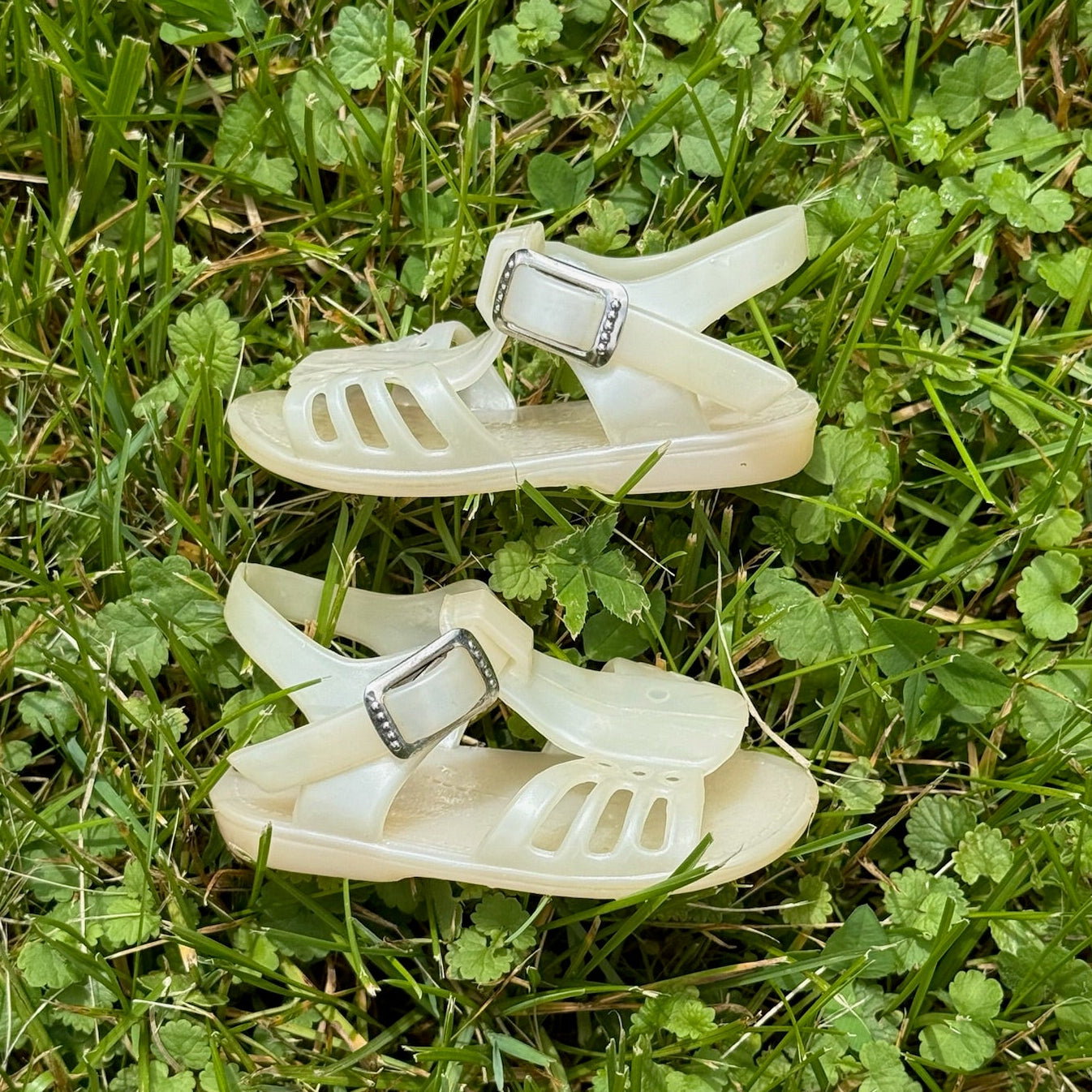 pearl white jelly fisherman sandals
